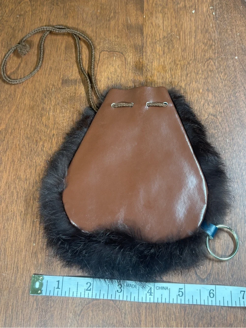 VINTAGE GENUINE FUR & LEATHER DRAWSTRING SPORRAN POUCH